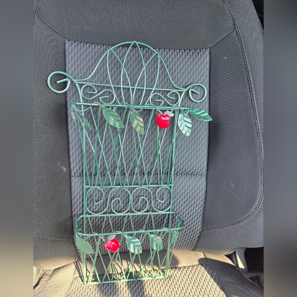 Green Metal Plant Stand with Red Accents